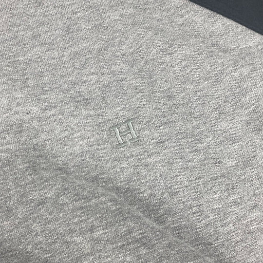 HERMES Jacket cotton gray Bicolor serie logo Teddy Blouson Stadium Jumper mens XXL Used Authentic