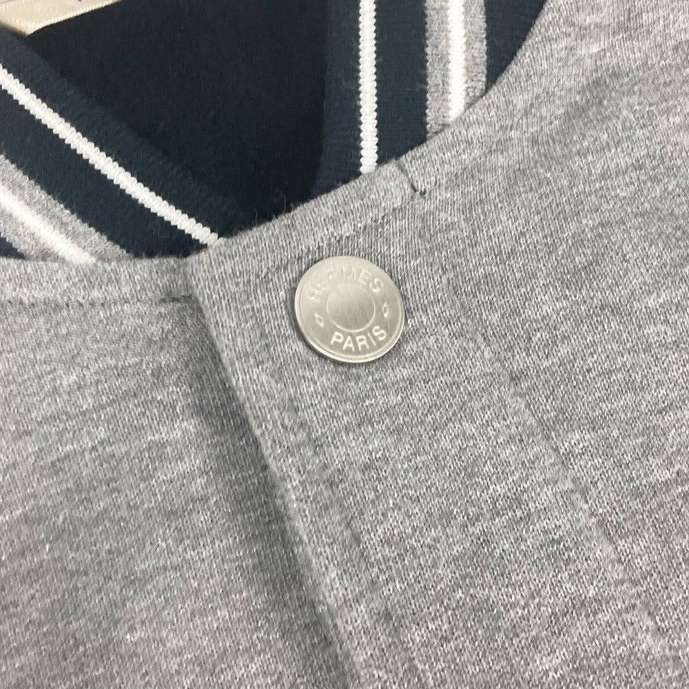 HERMES Jacket cotton gray Bicolor serie logo Teddy Blouson Stadium Jumper mens XXL Used Authentic