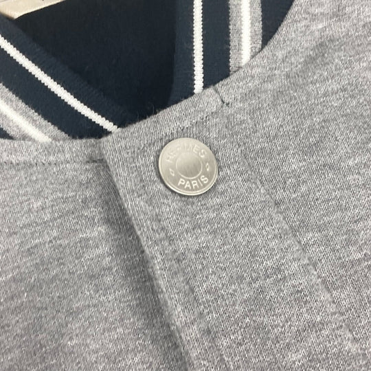 HERMES Jacket cotton gray Bicolor serie logo Teddy Blouson Stadium Jumper mens XXL Used Authentic