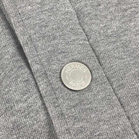 HERMES Jacket cotton gray Bicolor serie logo Teddy Blouson Stadium Jumper mens XXL Used Authentic
