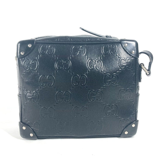 GUCCI Shoulder Bag 626363 leather black Pochette GG embossed logo mens Used Authentic