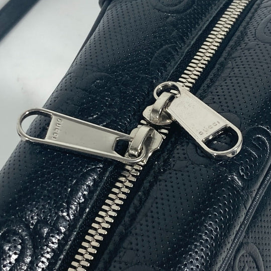 GUCCI Shoulder Bag 626363 leather black Pochette GG embossed logo mens Used Authentic