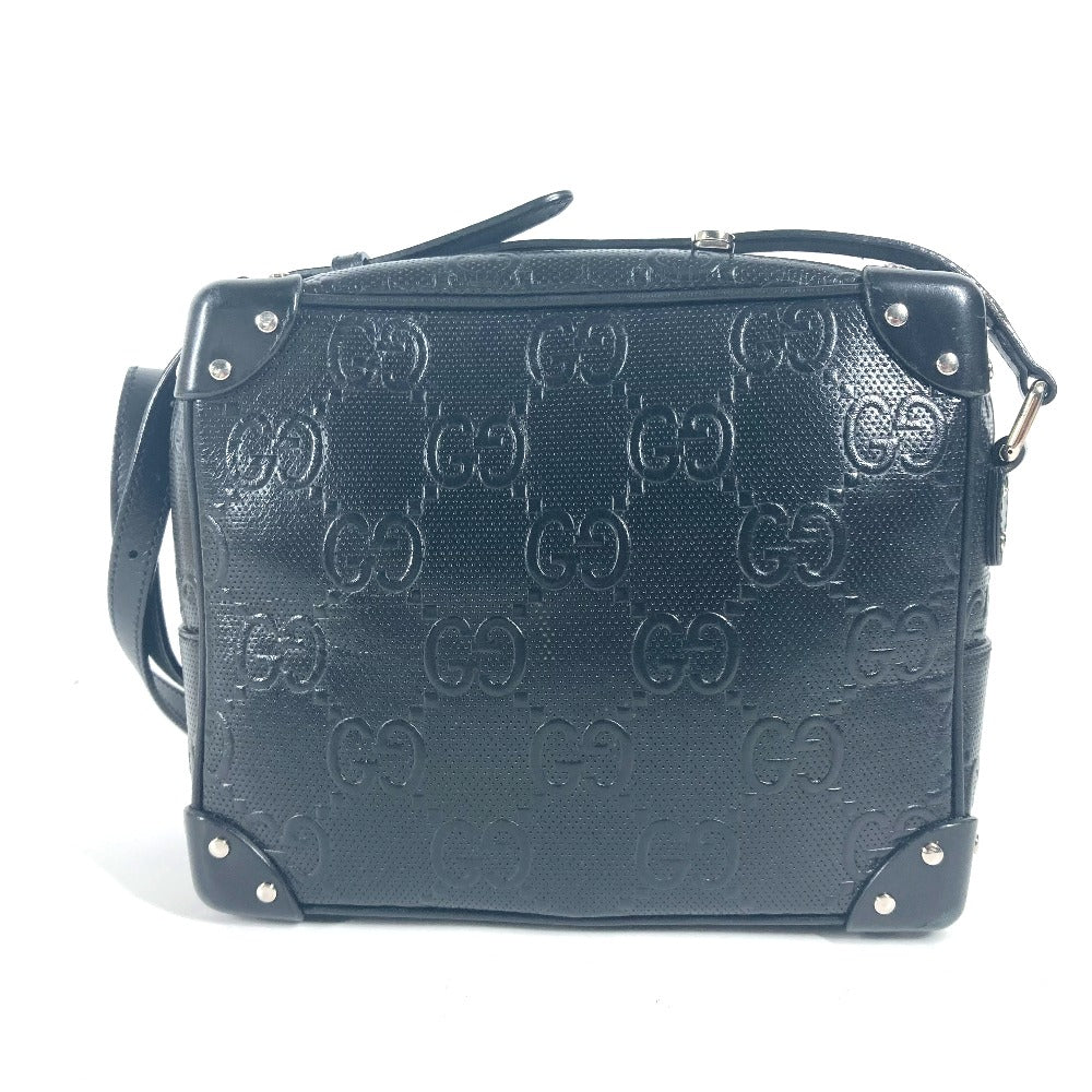 GUCCI Shoulder Bag 626363 leather black Pochette GG embossed logo mens Used Authentic