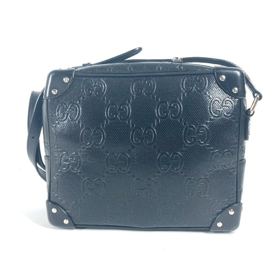 GUCCI Shoulder Bag 626363 leather black Pochette GG embossed logo mens Used Authentic