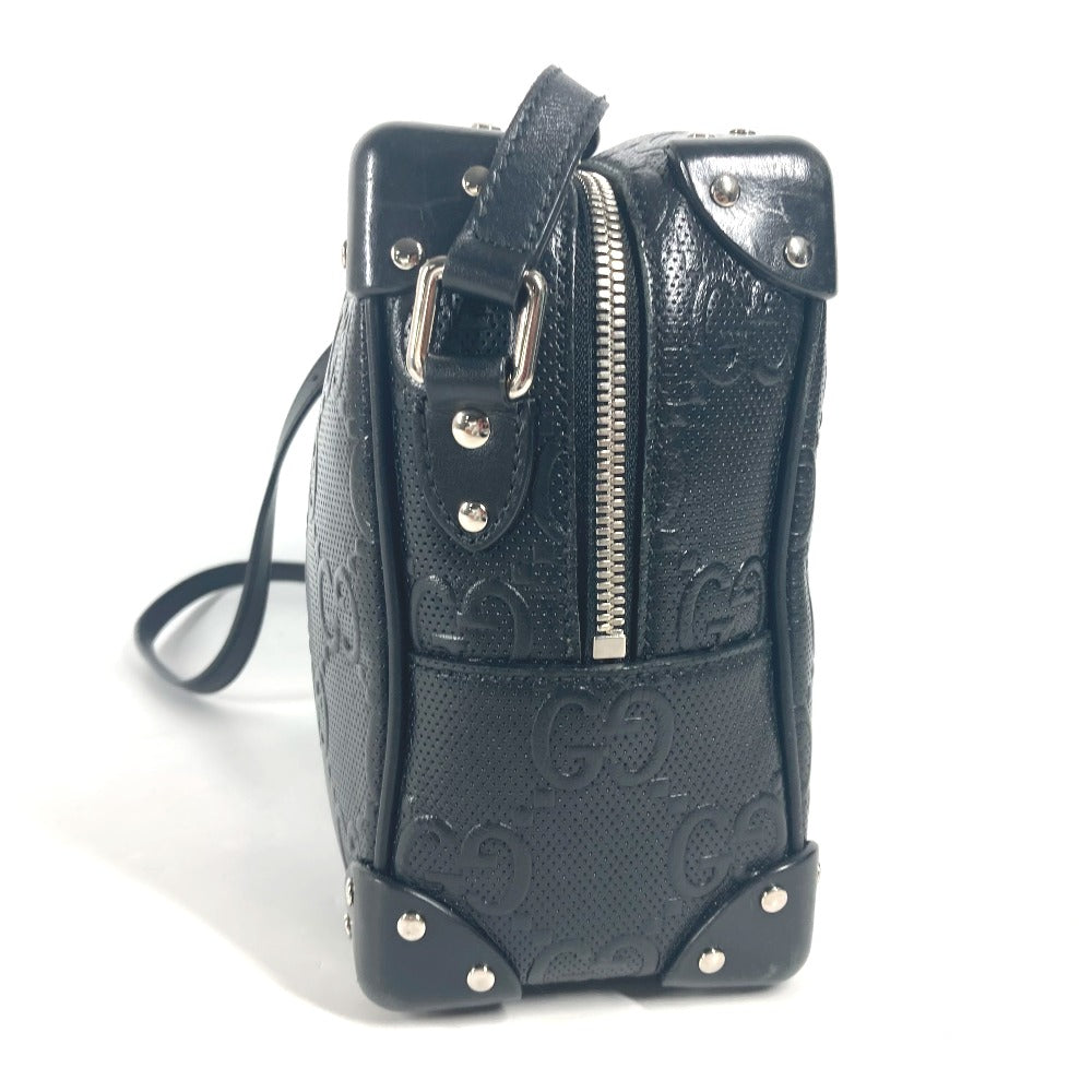 GUCCI Shoulder Bag 626363 leather black Pochette GG embossed logo mens Used Authentic