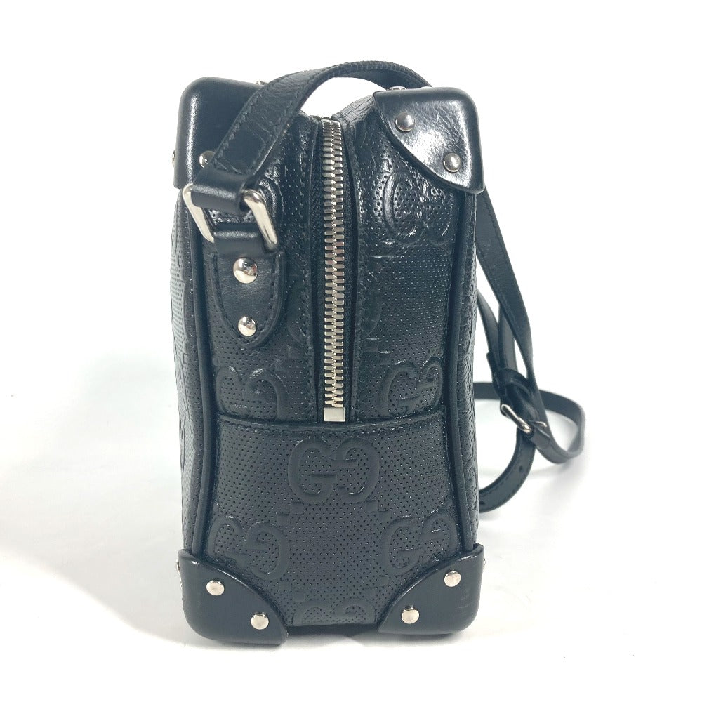 GUCCI Shoulder Bag 626363 leather black Pochette GG embossed logo mens Used Authentic