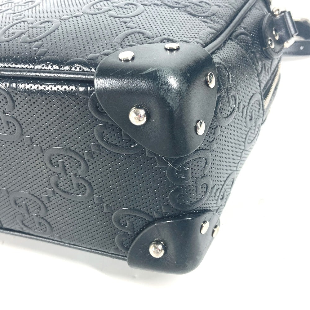 GUCCI Shoulder Bag 626363 leather black Pochette GG embossed logo mens Used Authentic