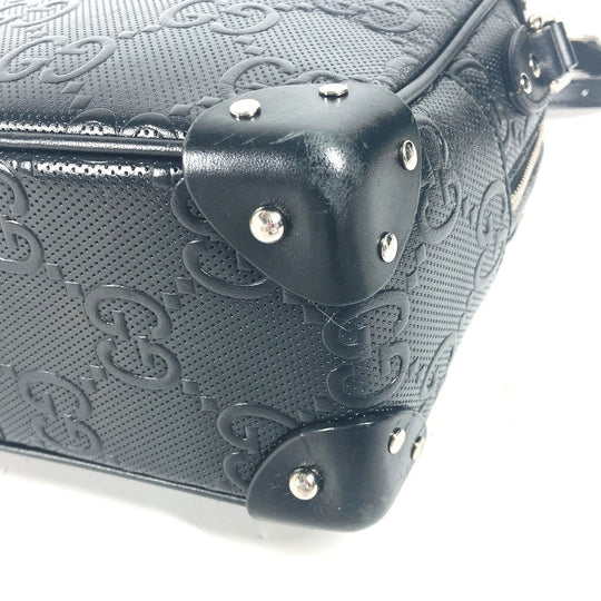 GUCCI Shoulder Bag 626363 leather black Pochette GG embossed logo mens Used Authentic