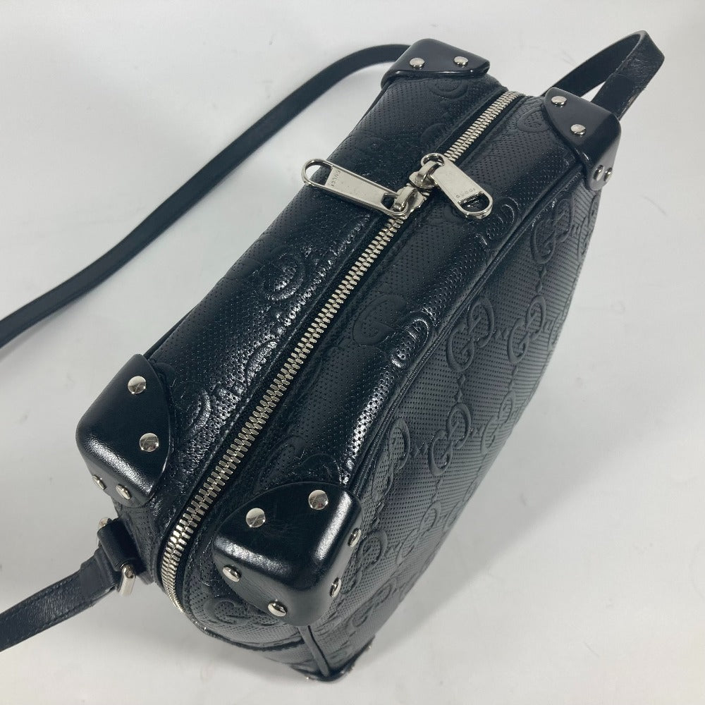 GUCCI Shoulder Bag 626363 leather black Pochette GG embossed logo mens Used Authentic