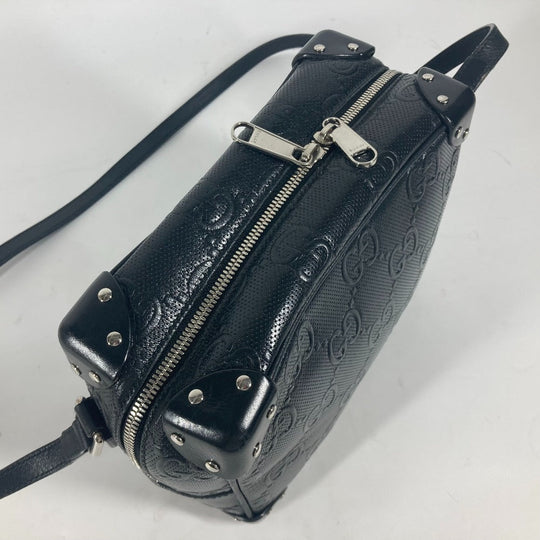 GUCCI Shoulder Bag 626363 leather black Pochette GG embossed logo mens Used Authentic
