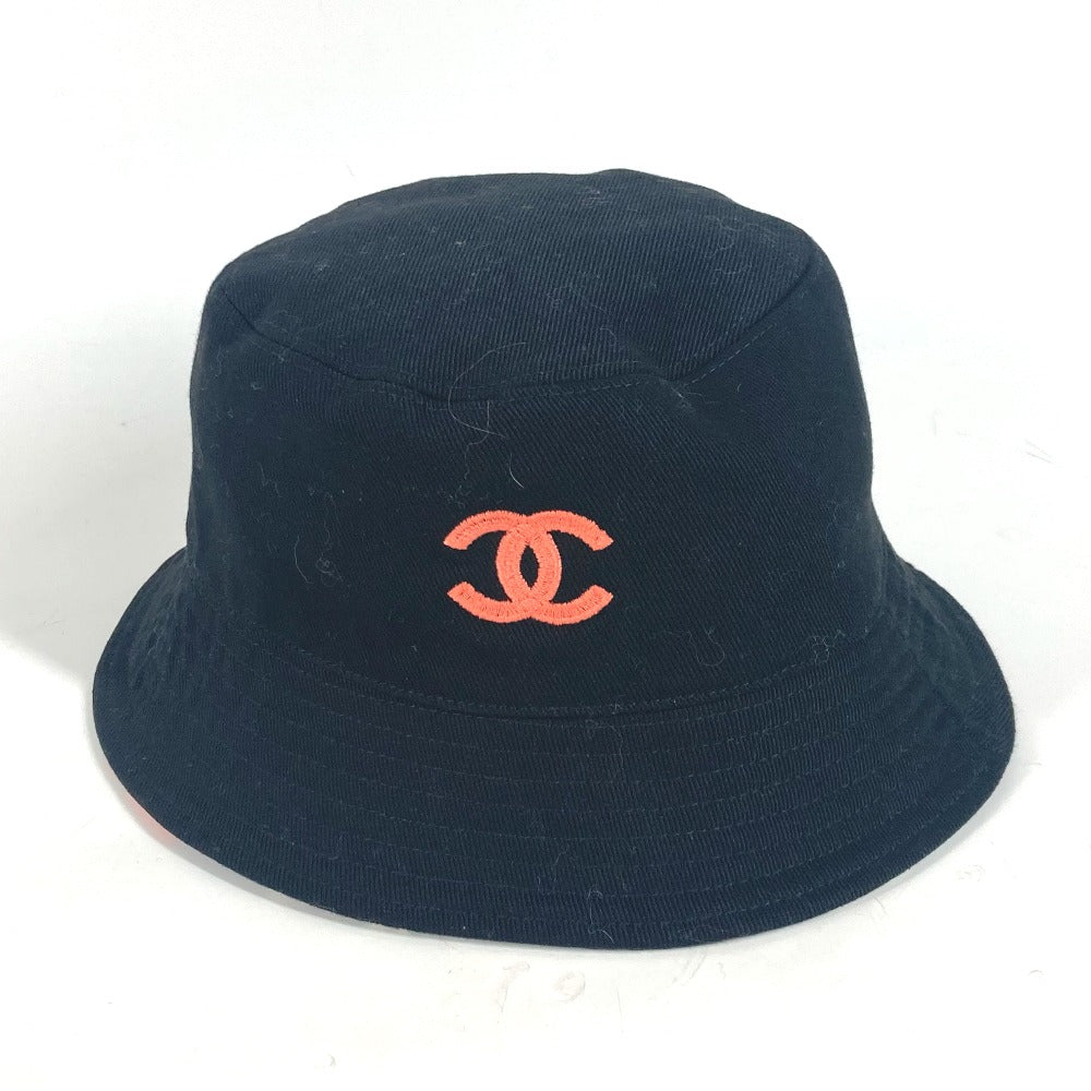 CHANEL hat cotton black CC COCO Mark 23A Reversible Bucket Hat Women Used Authentic