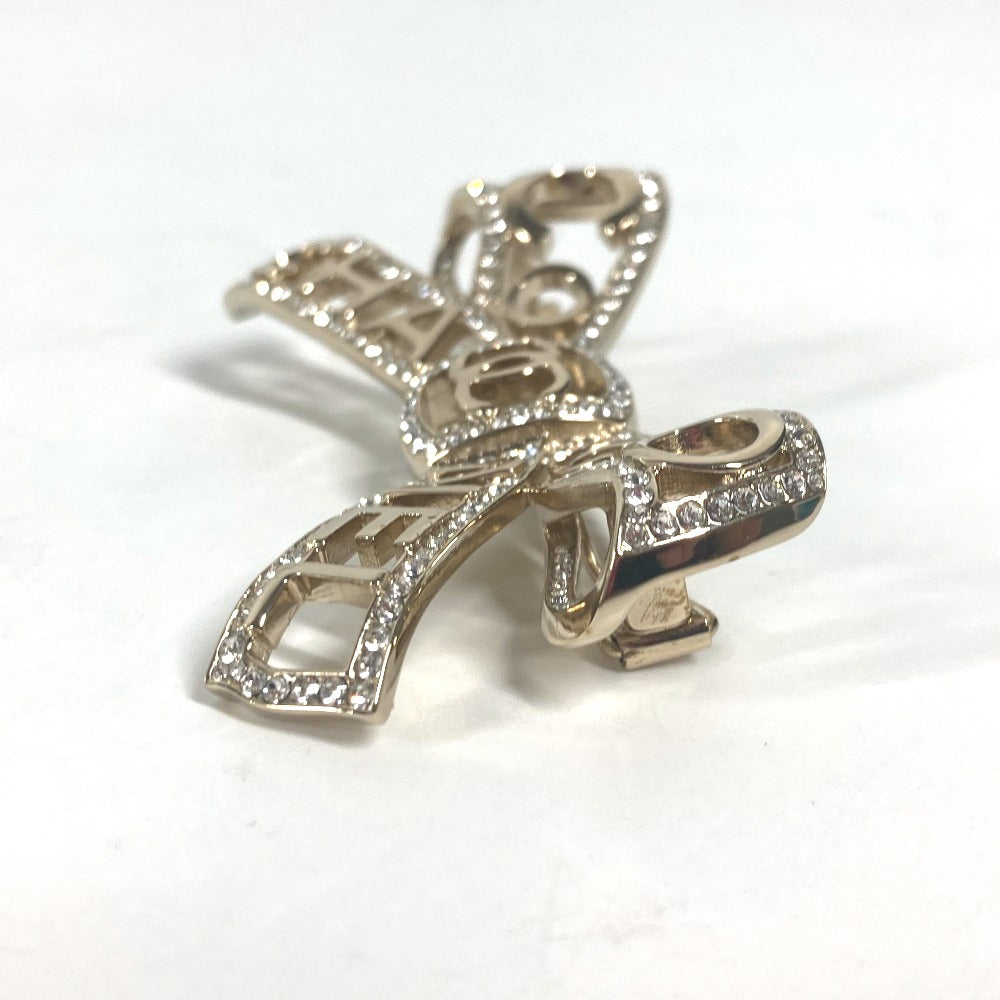 CHANEL Valletta metal gold B20B CC COCO Mark Rhinestone Ribbon Women Used Authentic