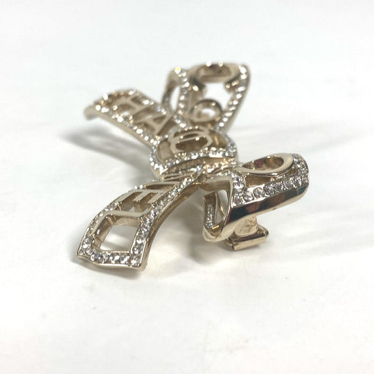 CHANEL Valletta metal gold B20B CC COCO Mark Rhinestone Ribbon Women Used Authentic