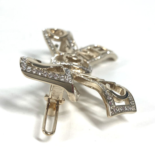 CHANEL Valletta metal gold B20B CC COCO Mark Rhinestone Ribbon Women Used Authentic