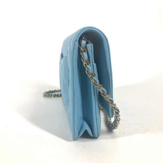 CHANEL Shoulder Bag AP0250 Caviar skin Light blue CCCOCO Mark Matelasse Timeless Classic Women Used Authentic