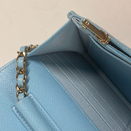 CHANEL Shoulder Bag AP0250 Caviar skin Light blue CCCOCO Mark Matelasse Timeless Classic Women Used Authentic