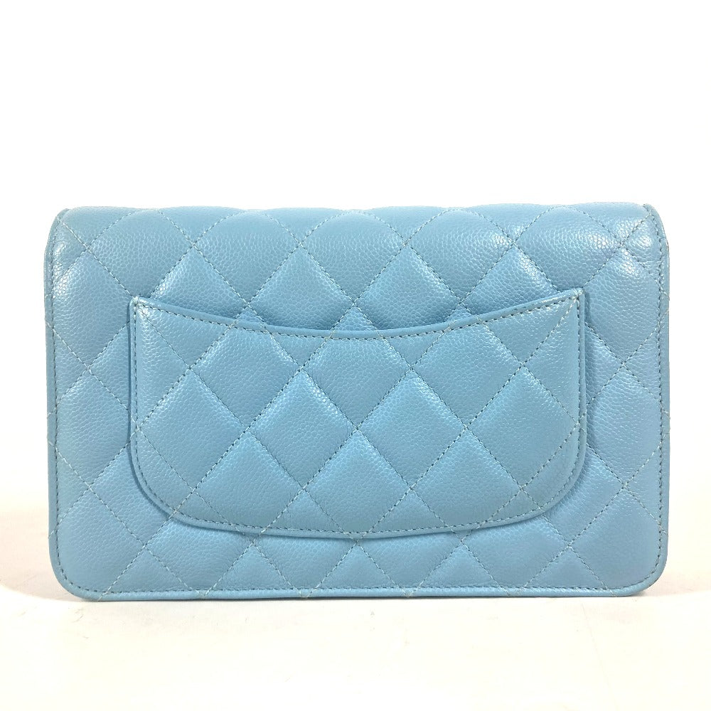 CHANEL Shoulder Bag AP0250 Caviar skin Light blue CCCOCO Mark Matelasse Timeless Classic Women Used Authentic