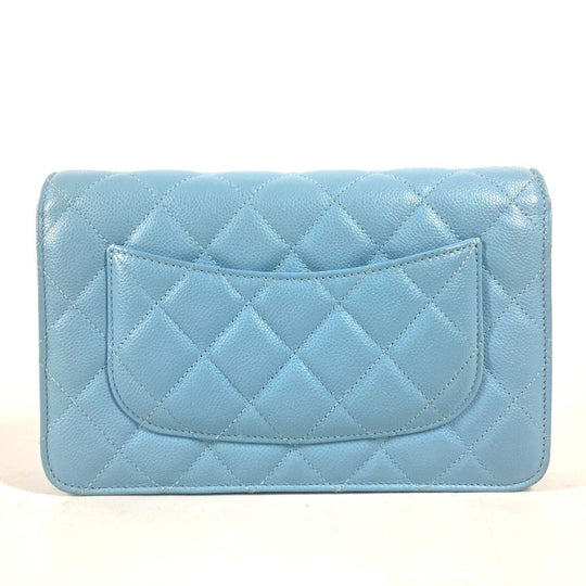 CHANEL Shoulder Bag AP0250 Caviar skin Light blue CCCOCO Mark Matelasse Timeless Classic Women Used Authentic