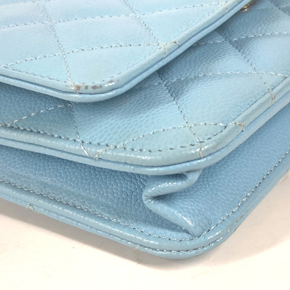 CHANEL Shoulder Bag AP0250 Caviar skin Light blue CCCOCO Mark Matelasse Timeless Classic Women Used Authentic