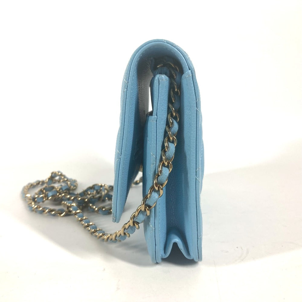 CHANEL Shoulder Bag AP0250 Caviar skin Light blue CCCOCO Mark Matelasse Timeless Classic Women Used Authentic