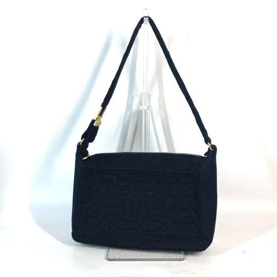 CHANEL Shoulder Bag Jersey black quilting logo chocolate bar CC COCO Mark Women Used Authentic