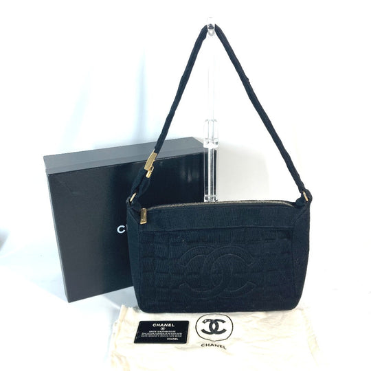 CHANEL Shoulder Bag Jersey black quilting logo chocolate bar CC COCO Mark Women Used Authentic