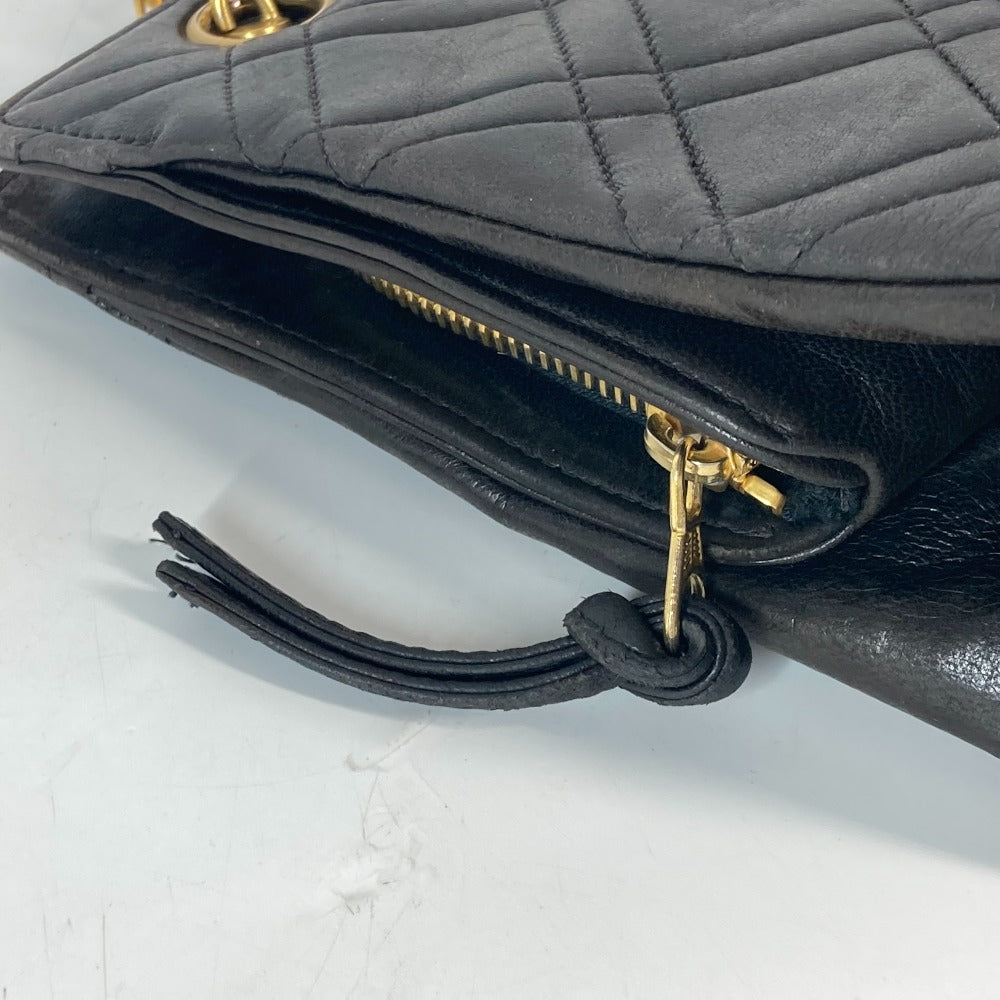 CHANEL Shoulder Bag lambskin black CC COCO Mark WChain Bag Quilted Matelasse Women Used Authentic