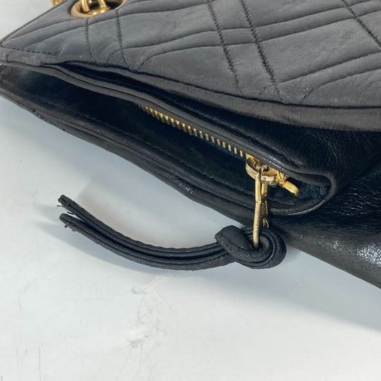 CHANEL Shoulder Bag lambskin black CC COCO Mark WChain Bag Quilted Matelasse Women Used Authentic