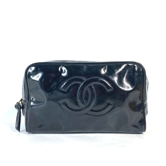 CHANEL Cosmetics Pouch enamel black Cosmetic porch CC COCO Mark Women Used Authentic