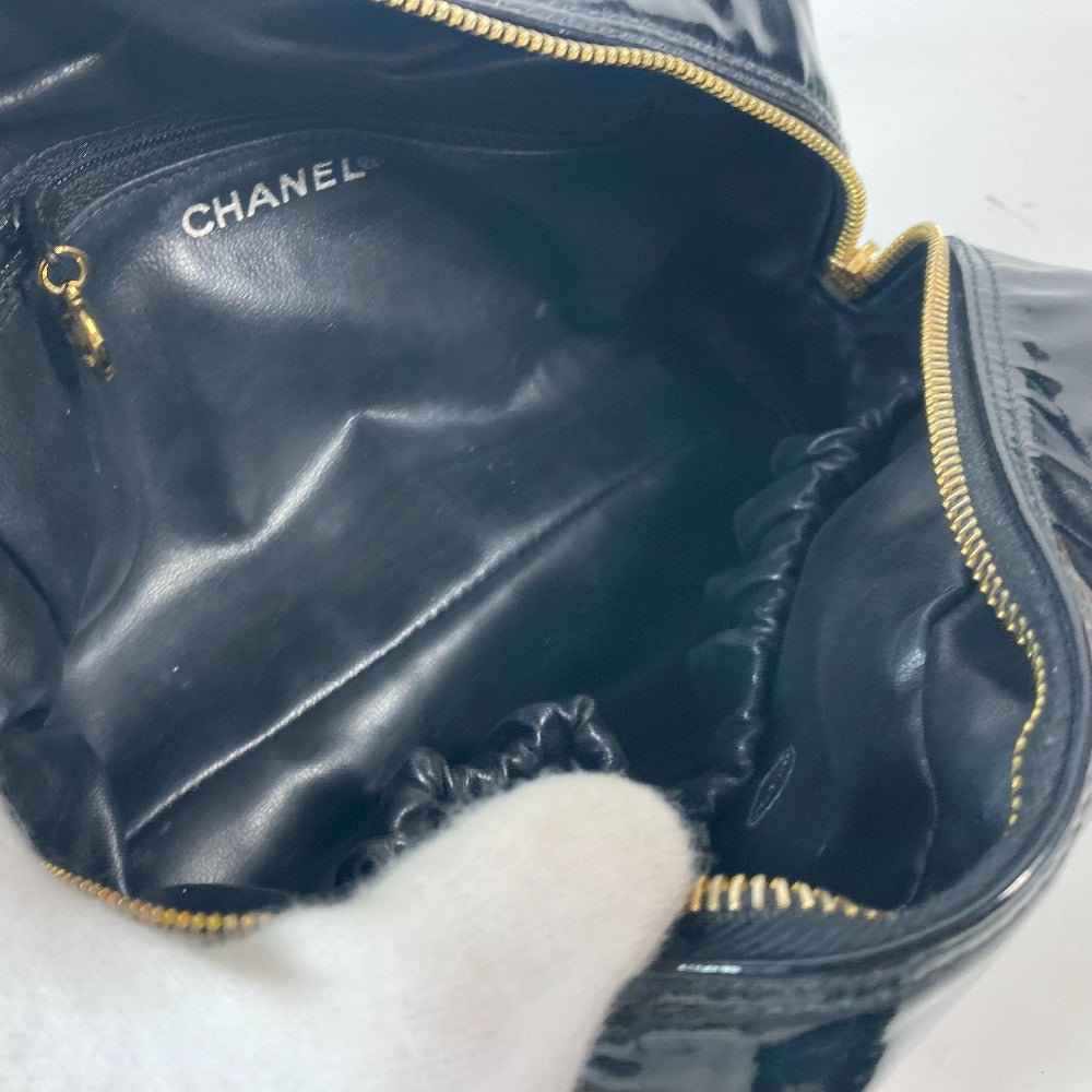 CHANEL Cosmetics Pouch enamel black Cosmetic porch CC COCO Mark Women Used Authentic