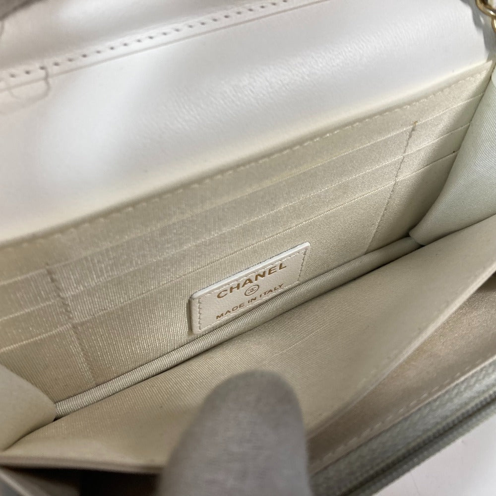 CHANEL Long Wallet Purse leather white Crossbody bag CC COCO Mark Frill Chain Wallet Women Used Authentic