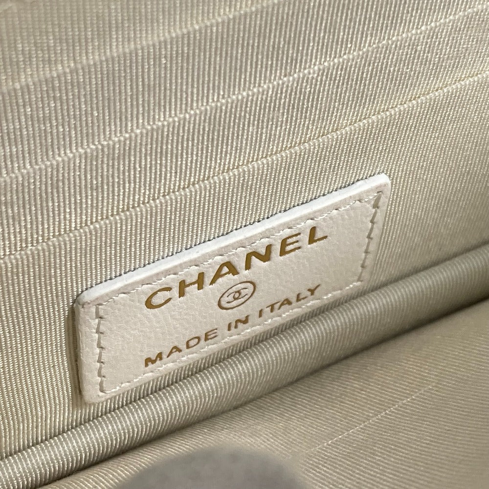 CHANEL Long Wallet Purse leather white Crossbody bag CC COCO Mark Frill Chain Wallet Women Used Authentic
