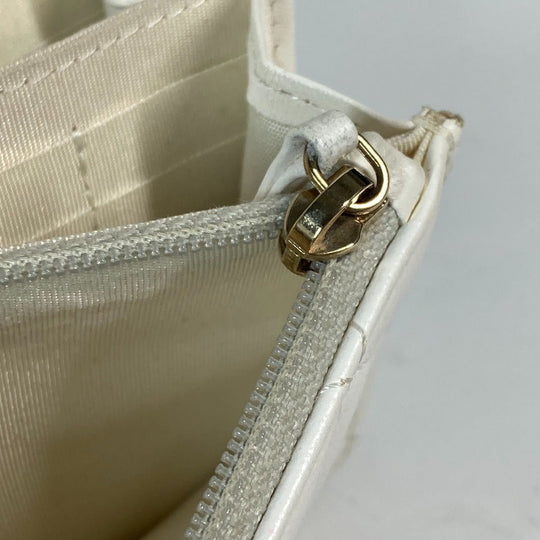 CHANEL Long Wallet Purse leather white Crossbody bag CC COCO Mark Frill Chain Wallet Women Used Authentic
