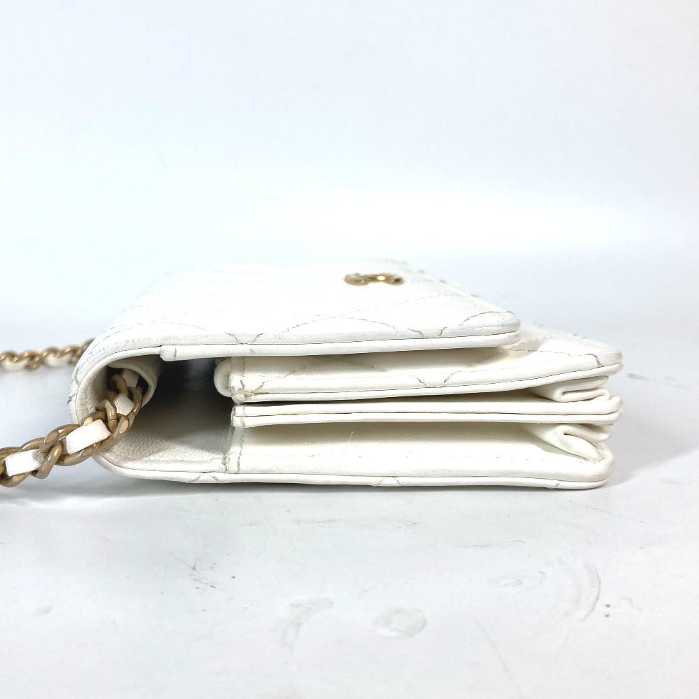 CHANEL Long Wallet Purse leather white Crossbody bag CC COCO Mark Frill Chain Wallet Women Used Authentic