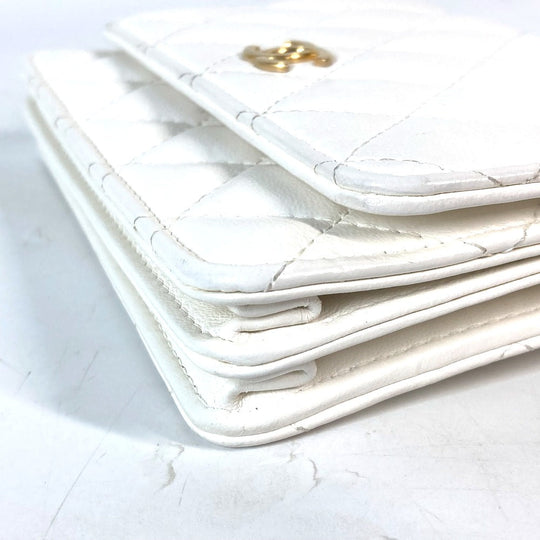 CHANEL Long Wallet Purse leather white Crossbody bag CC COCO Mark Frill Chain Wallet Women Used Authentic