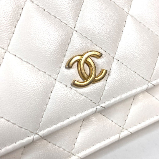 CHANEL Long Wallet Purse leather white Crossbody bag CC COCO Mark Frill Chain Wallet Women Used Authentic