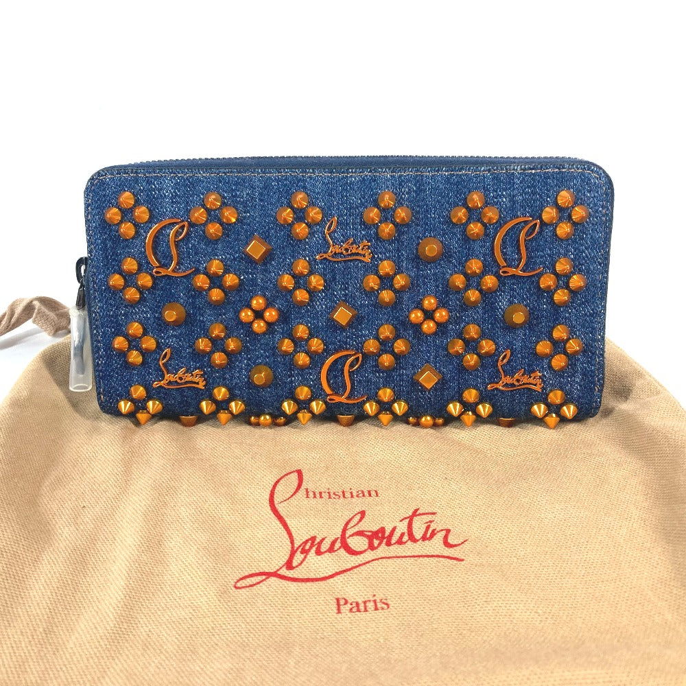Christian Louboutin Long Wallet Purse 1225272 denim blue Long wallet logo spike studs Women Used Authentic