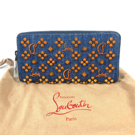 Christian Louboutin Long Wallet Purse 1225272 denim blue Long wallet logo spike studs Women Used Authentic