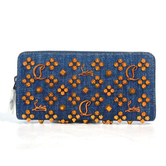 Christian Louboutin Long Wallet Purse 1225272 denim blue Long wallet logo spike studs Women Used Authentic