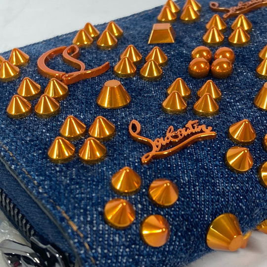 Christian Louboutin Long Wallet Purse 1225272 denim blue Long wallet logo spike studs Women Used Authentic