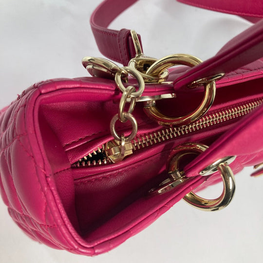 Dior Handbag lambskin pink Crossbody Lady Dior Women Used Authentic