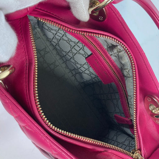 Dior Handbag lambskin pink Crossbody Lady Dior Women Used Authentic