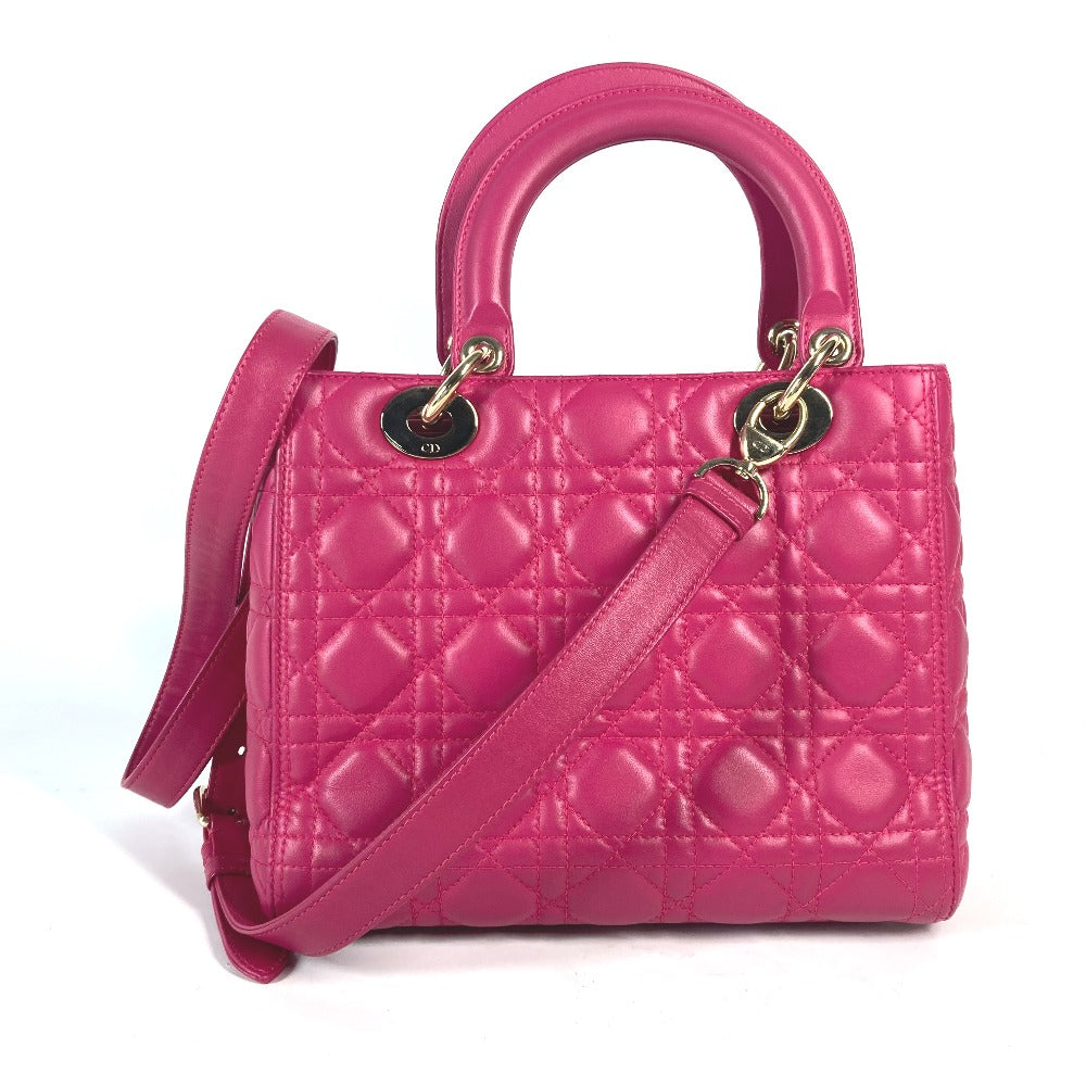 Dior Handbag lambskin pink Crossbody Lady Dior Women Used Authentic
