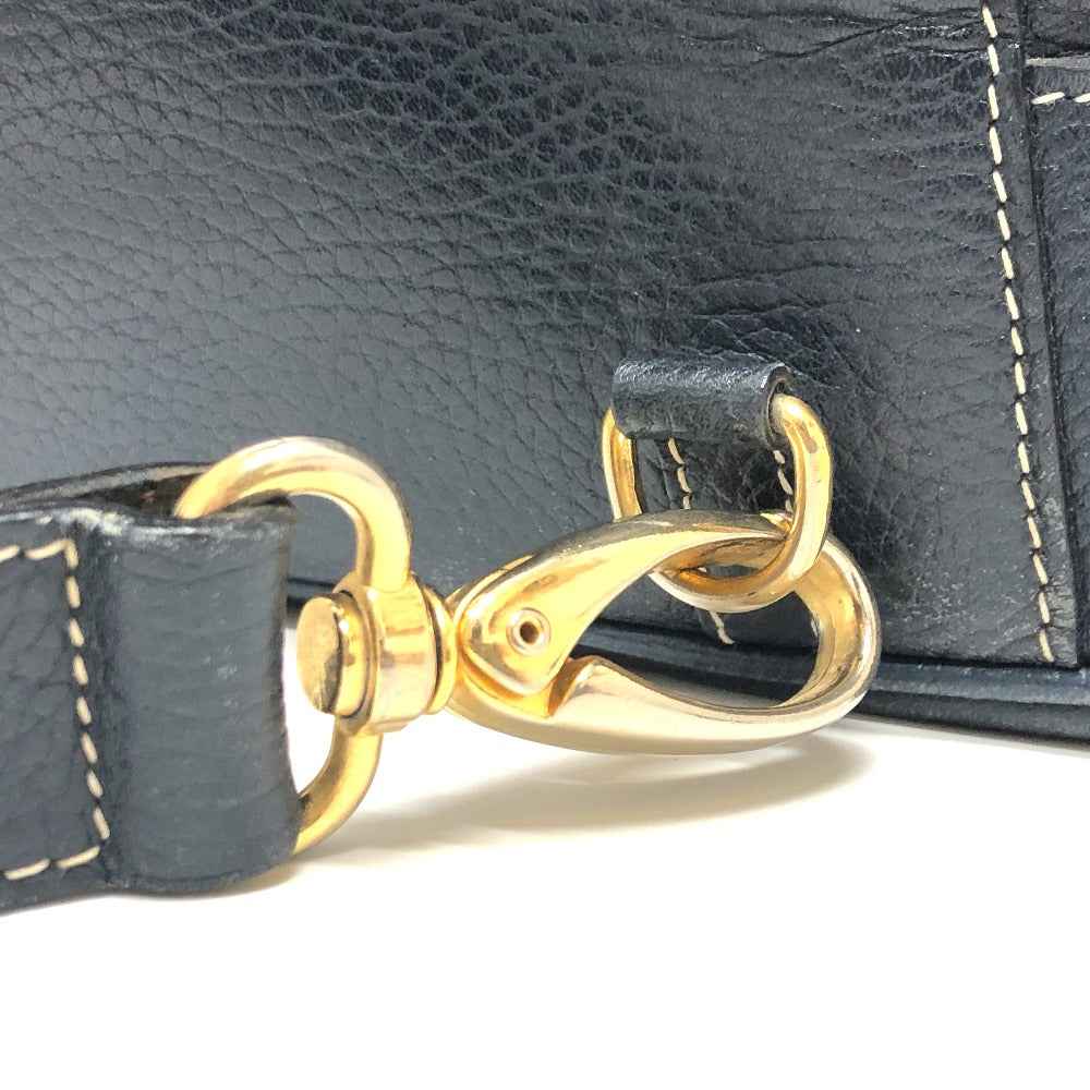 HERMES Shoulder Bag leather Navy purse Women Used Authentic