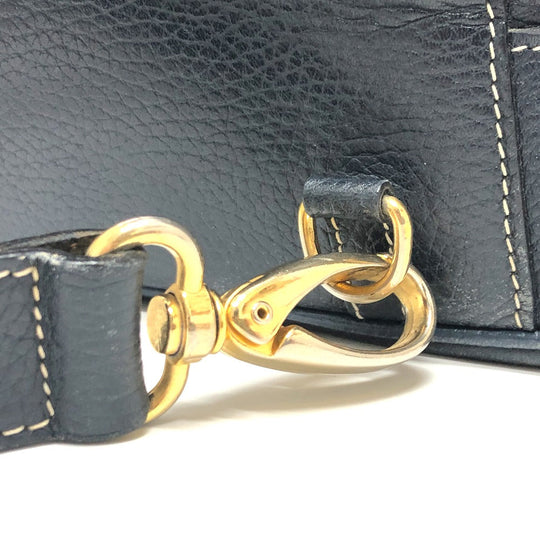 HERMES Shoulder Bag leather Navy purse Women Used Authentic