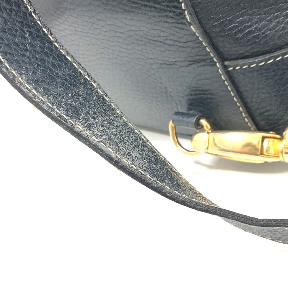 HERMES Shoulder Bag leather Navy purse Women Used Authentic