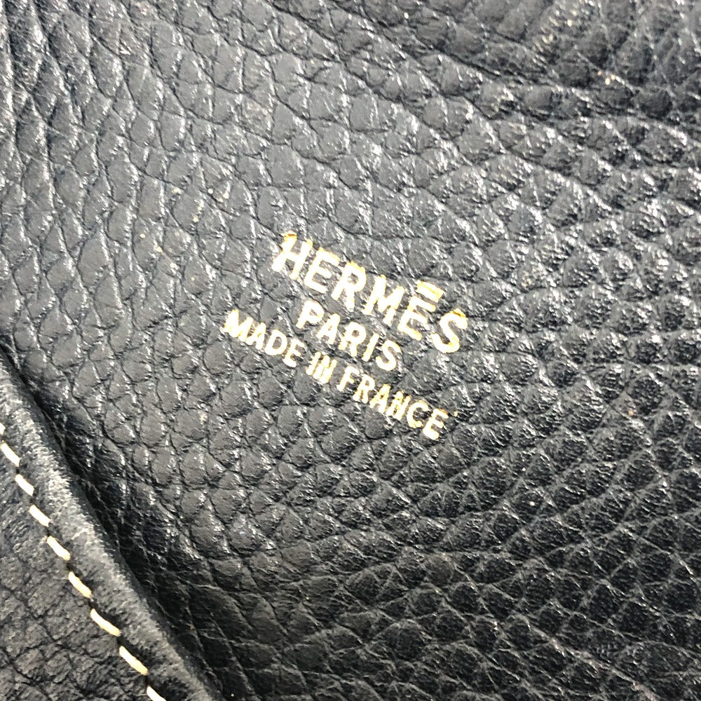 HERMES Shoulder Bag leather Navy purse Women Used Authentic