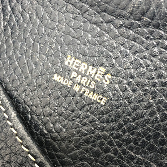 HERMES Shoulder Bag leather Navy purse Women Used Authentic