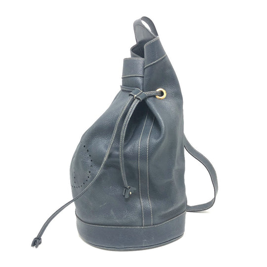 HERMES Shoulder Bag leather Navy purse Women Used Authentic
