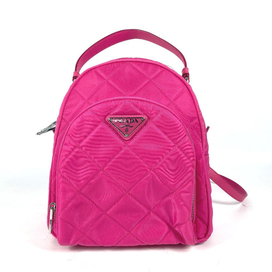 PRADA Backpack 1BZ066 Nylon, Saffiano Leather pink Triangle logo plate Quilted backpack Women Used Authentic